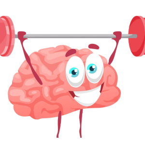 Illustration of a brain lifting a barbell